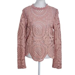Blashe Pink Crochet Lace Blouse with Back Zipper Size Large